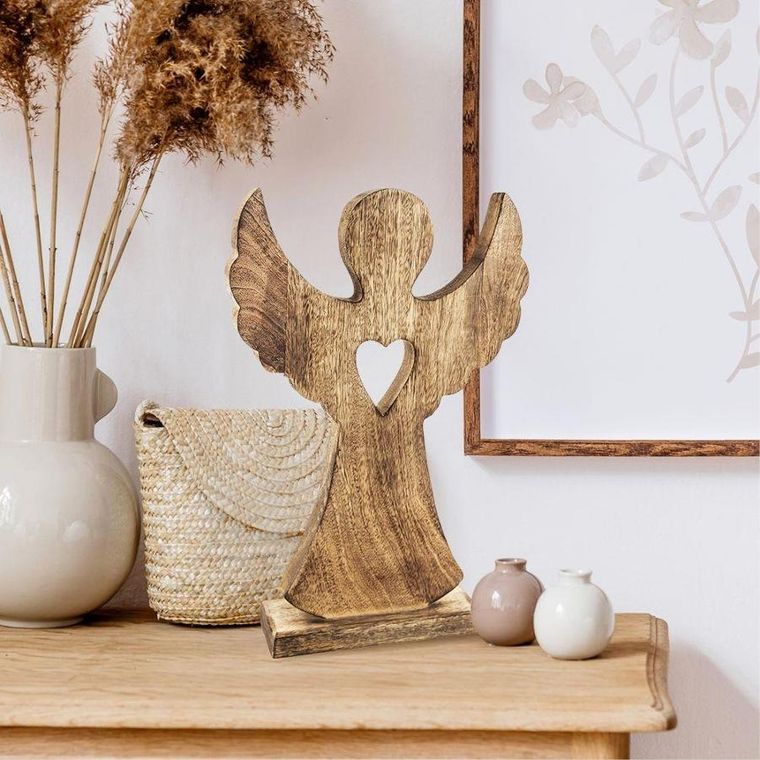 Orion, figurka anioła z sercem, drewniana, 25.5-36 cm