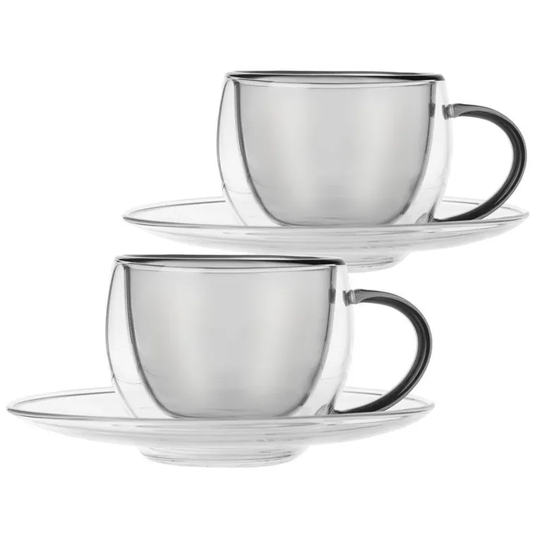 Orion, filiżanki termiczne ze spodkiem z podwójną ścianką, do kawy espresso, Double, 90 ml, 2 szt.