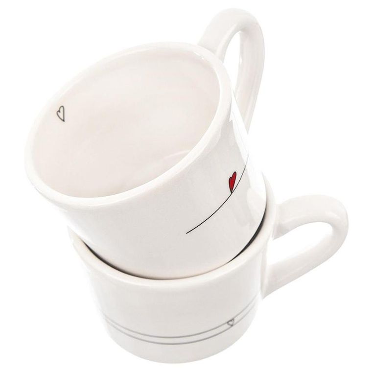 Orion, filiżanki z uchem, ceramiczne białe, Serduszka, 2 szt., 200 ml