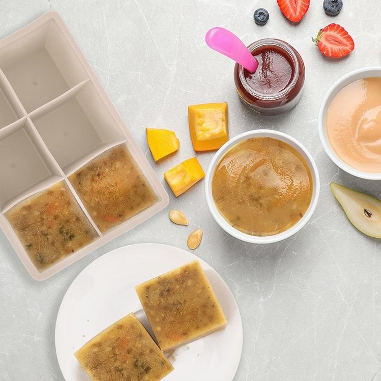 Orion, forma do kostek lodu z pokrywką, silikonowa, beżowa XXL, 18.5-12-5 cm