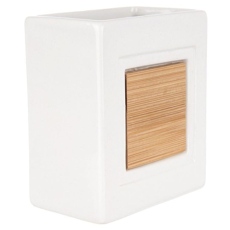 Orion, kubek łazienkowy, dolomitowy, bambusowy, biały