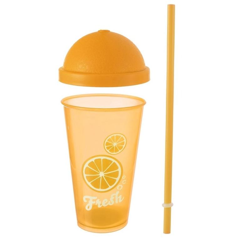 Orion, kubek plastikowy z pokrywką i słomką, 450 ml