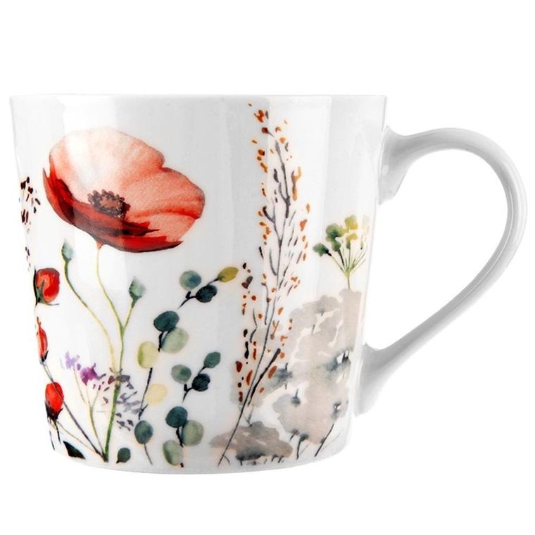 Orion, kubek porcelanowy, kwiaty maki, 430 ml