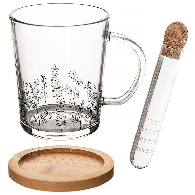 Orion, kubek szklany z zaparzaczem i podstawką bambusową rośliny, 3 elementy, 400 ml