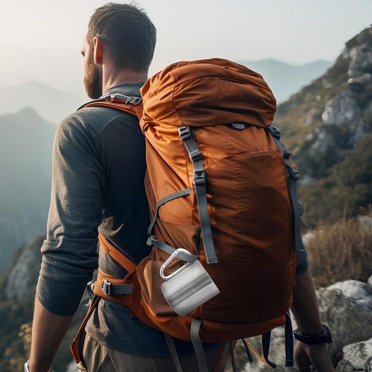 Orion, kubek turystyczny stalowy z karabińczykiem, 350 ml