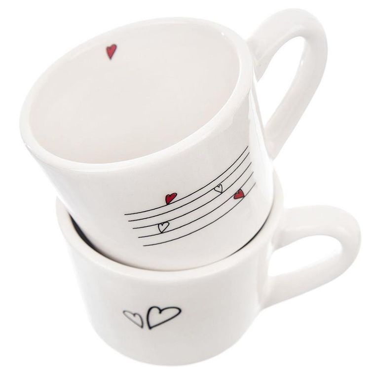 Orion, kubki / filiżanki z uchem ceramiczne białe, Serduszka, 2 szt., 210 ml