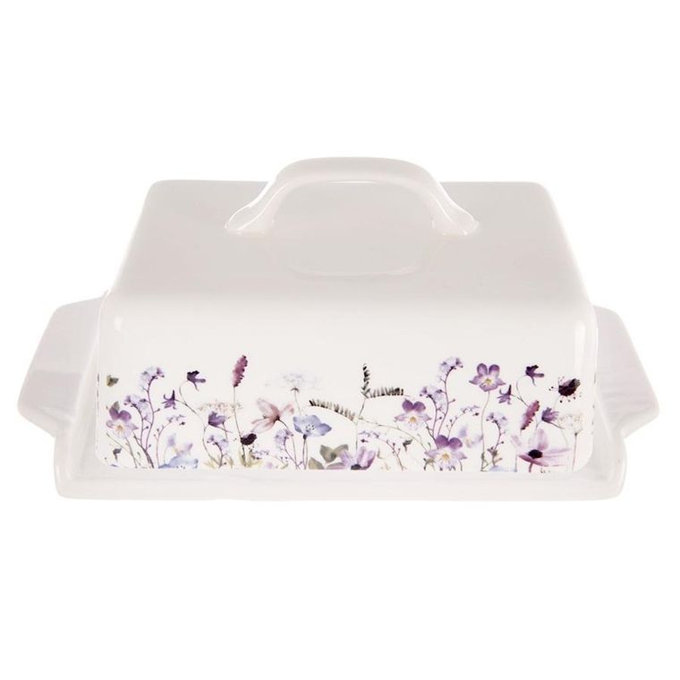 Orion, Louka, maselniczka porcelanowa, biała, kwiaty