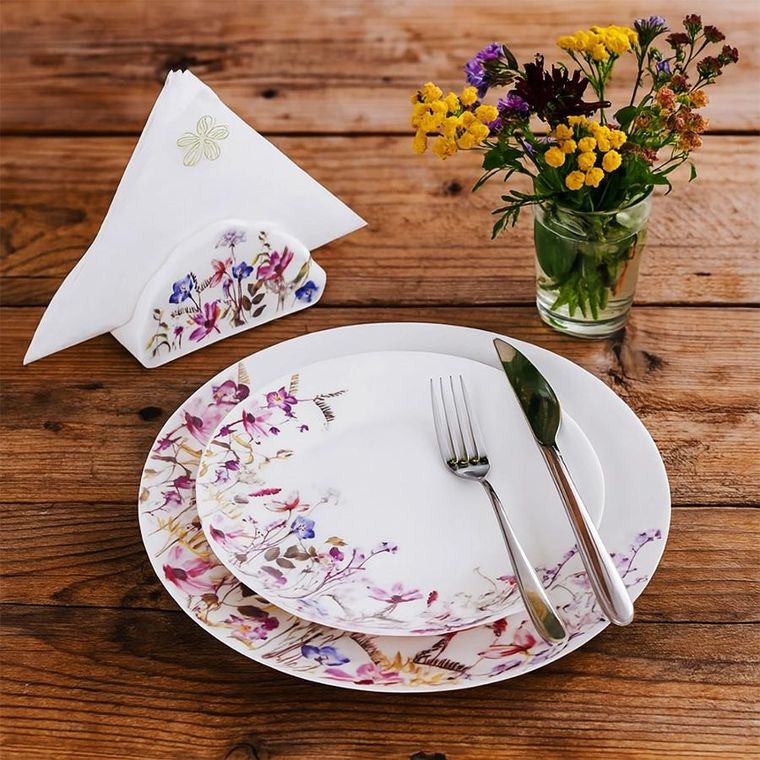 Orion, Louka, talerz deserowy porcelanowy, biały, kwiaty, 20,5 cm