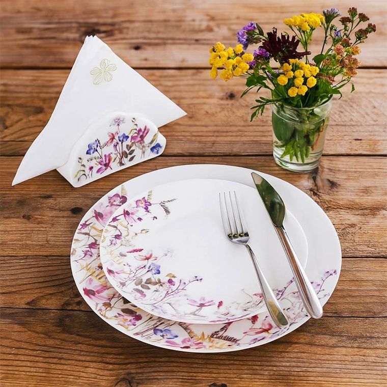 Orion, Louka, talerz obiadowy płytki, porcelanowy, biały, kwiaty, 27 cm