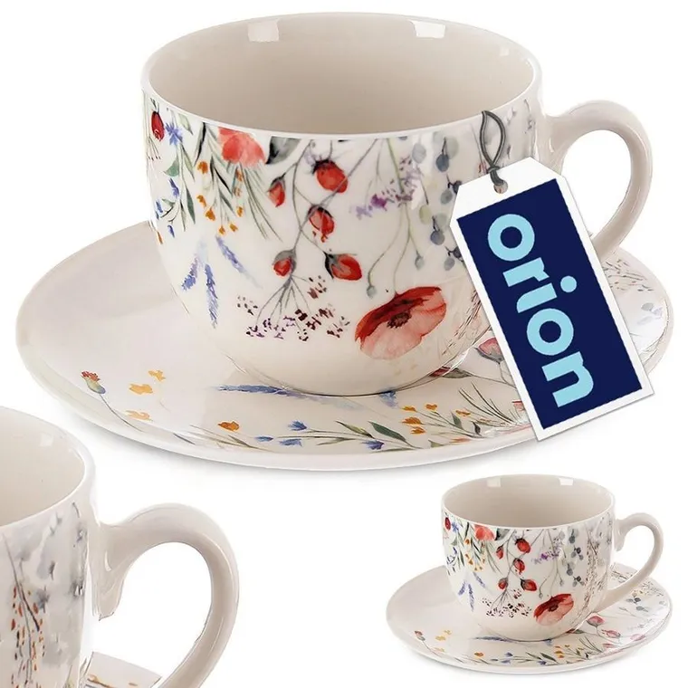 Orion, Maki, filiżanka ze spodkiem porcelanowa, biała, 260 ml