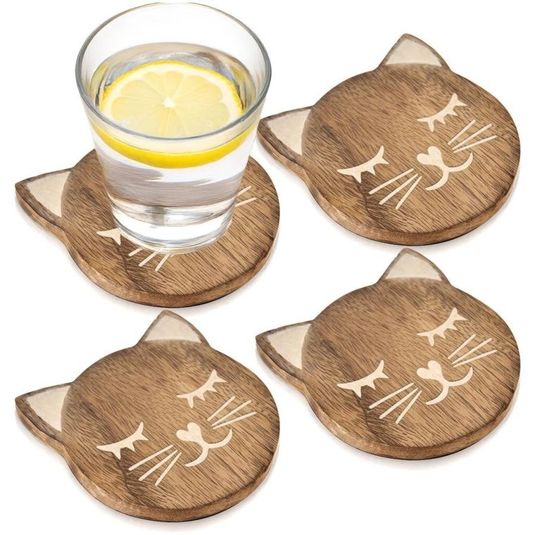 Orion, Mango, podstawki pod kubek, drewniane, 4 szt., 10-11 cm