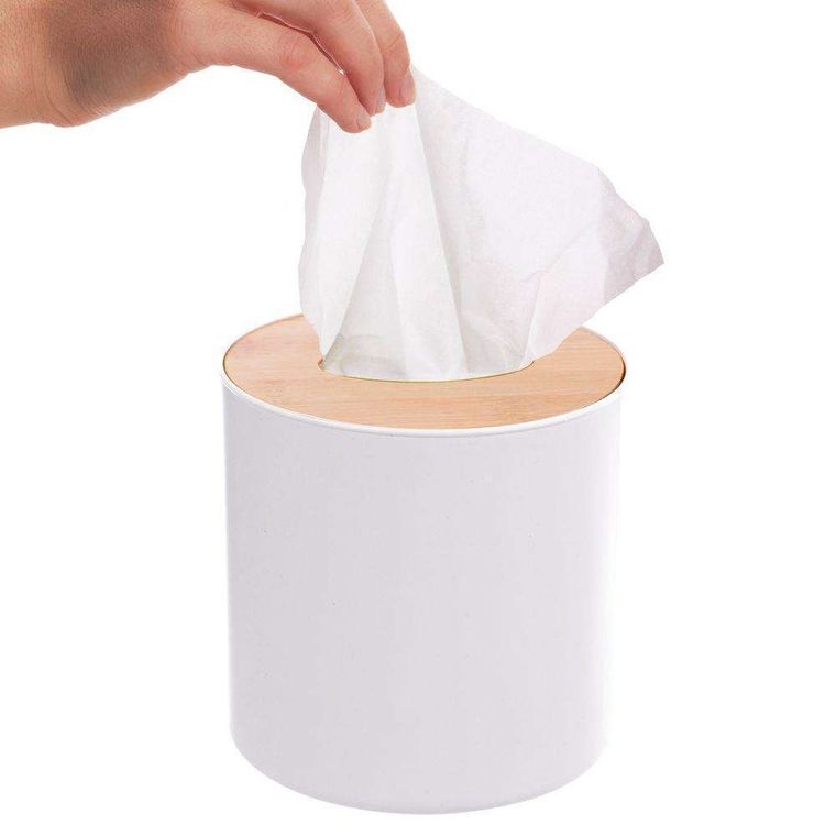 Orion, mini kosz łazienkowy z bambusową pokrywką, biały, 1,5l