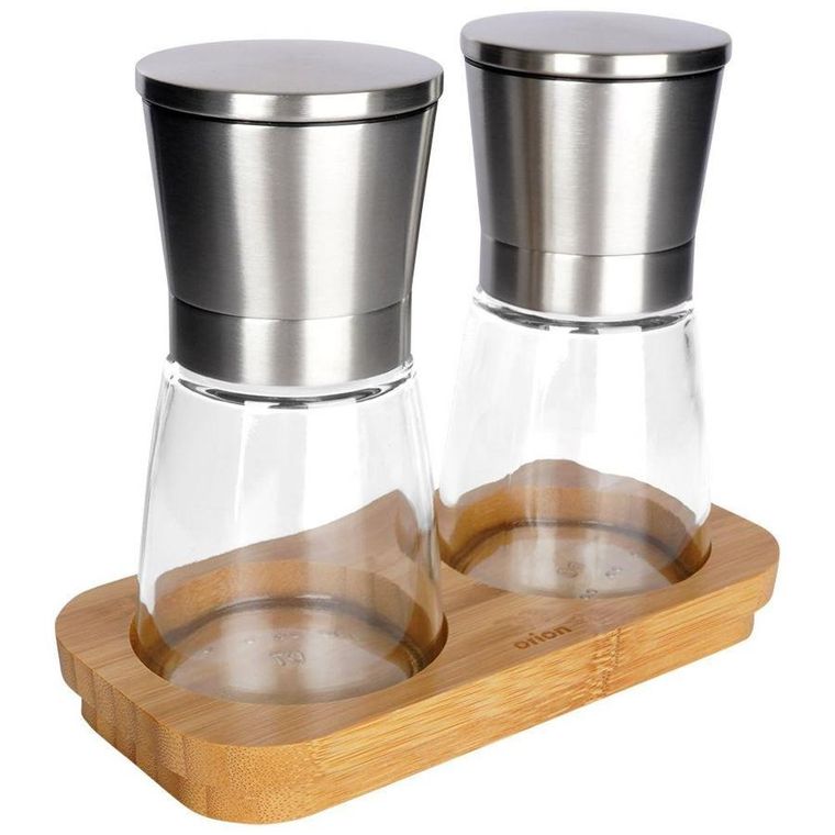 Orion, młynek do mielenia soli i pieprzu na bambusowym stojaku, 3 szt.