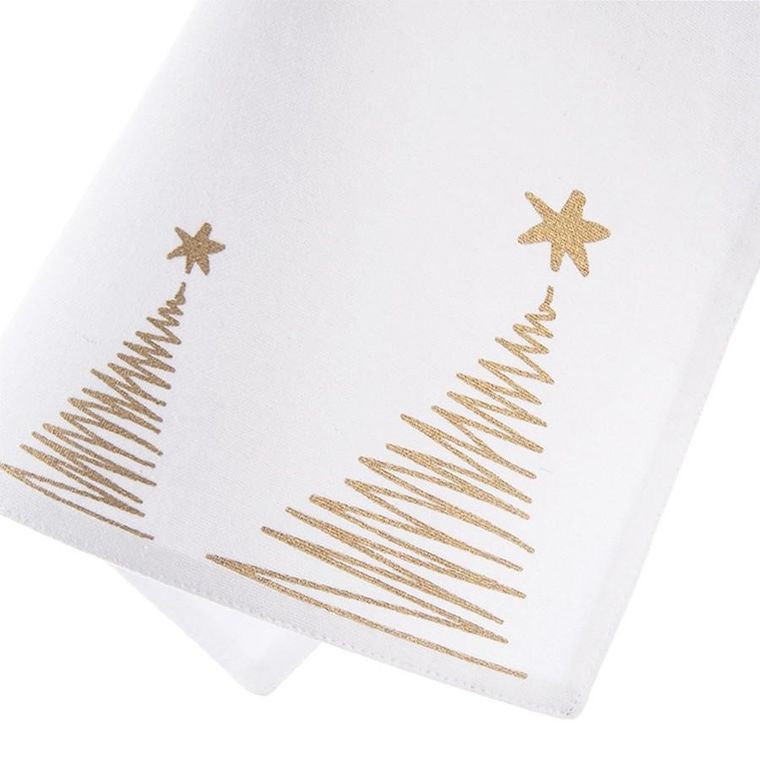 Orion, podkładka na stół bawełniana świąteczna, biała, choinka, 33,5-26 cm