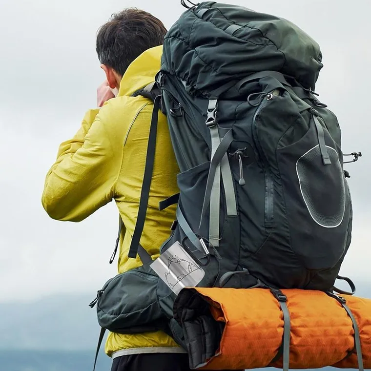 Orion, stalowy kubek turystyczny z karabińczykiem, 350 ml