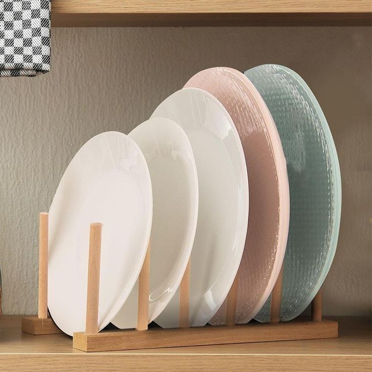 Orion, stojak na talerze i pokrywki, drewniany, 35.5-13.5-11 cm