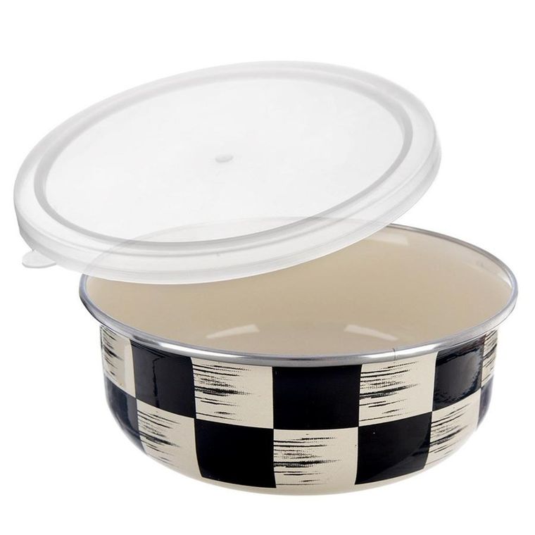 Orion, Szachownica, miska emaliowana z pokrywką, 15,5 cm, 800 ml