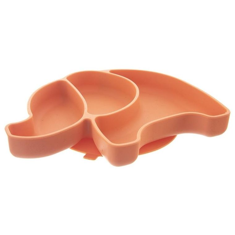 Orion, talerz dla dziecka, silikonowy, dzielony, pomarańczowy słonik, 23,5-19-3,5 cm