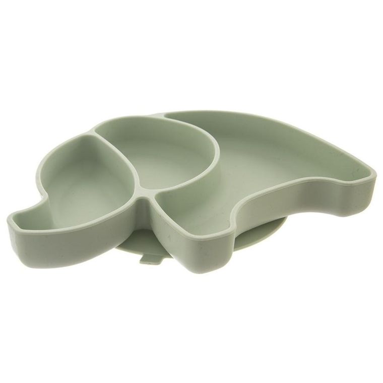 Orion, talerz dla dziecka, silikonowy, dzielony, zielony słonik, 23,5-19-3,5 cm