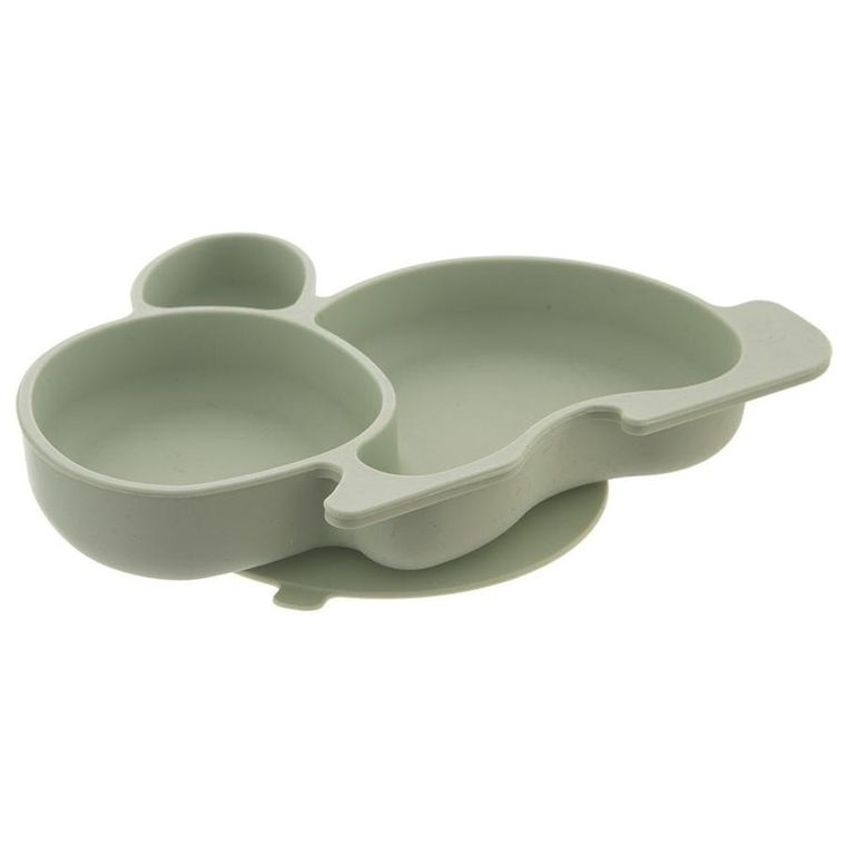 Orion, talerz dla dziecka silikonowy dzielony, zielony zajączek, 23-18,5-3,5 cm