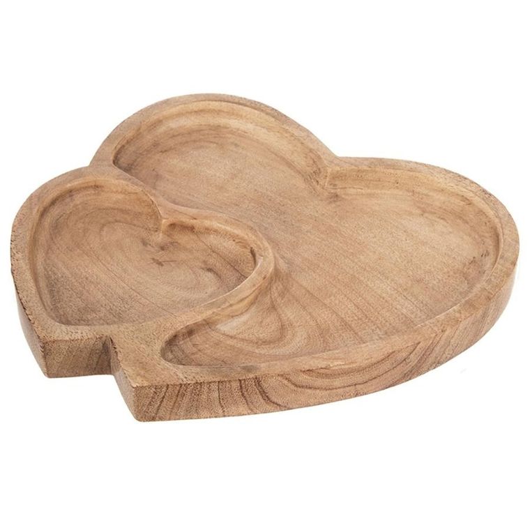 Orion, talerz do serwowania drewniany podwójny, serce mango, 23-20 cm