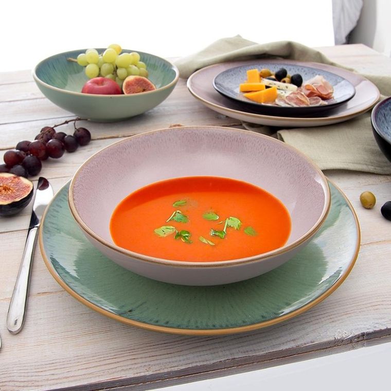 Orion, talerz obiadowy, głęboki, ceramiczny, różowy, glaze, 21 cm