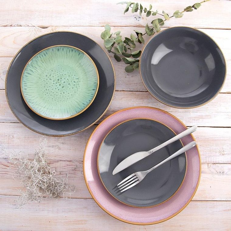 Orion, talerz obiadowy, głęboki, ceramiczny, szary, glaze, 20,5cm