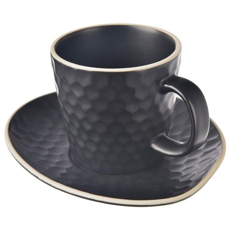 Orion, Tea Time, filiżanka ze spodkiem, ceramiczna, czarna, 235 ml