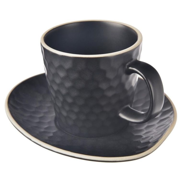 Orion, Tea Time, filiżanka ze spodkiem do kawy espresso, ceramiczna, czarna, 95 ml
