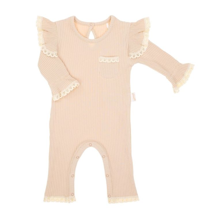 Pajac dziewczęcy, prążkowany, beżowy, Nicol