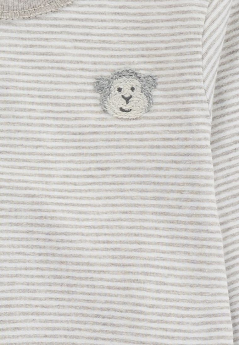 Pajac niemowlęcy, bawełna organiczna, beżowy, paski, Bellybutton