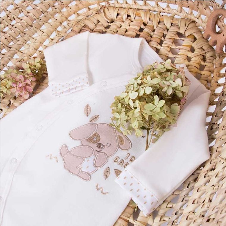 Pajac niemowlęcy, ecru, piesek, Eevi