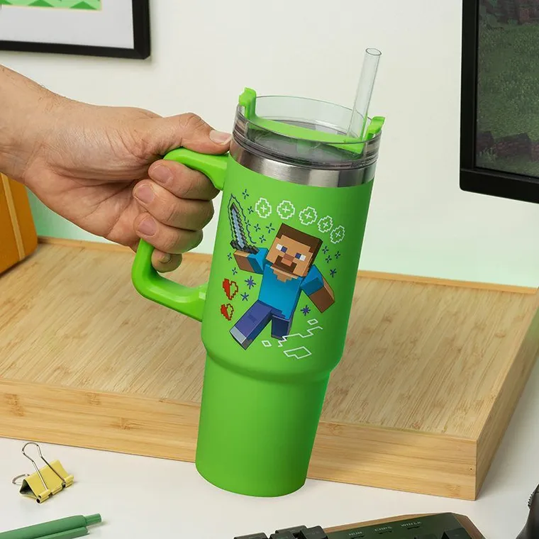 Paladone, Minecraft, kubek termiczny ze słomką, 900 ml