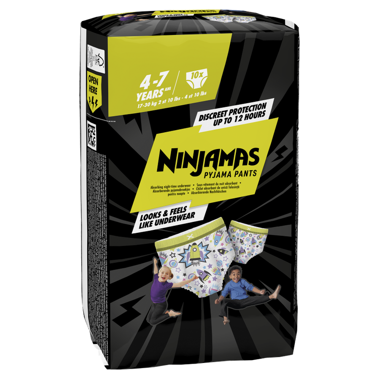 Pampers, Ninjamas, chłonna bielizna na noc, rozmiar 4-7 lat, 17-30 kg, 10 szt.