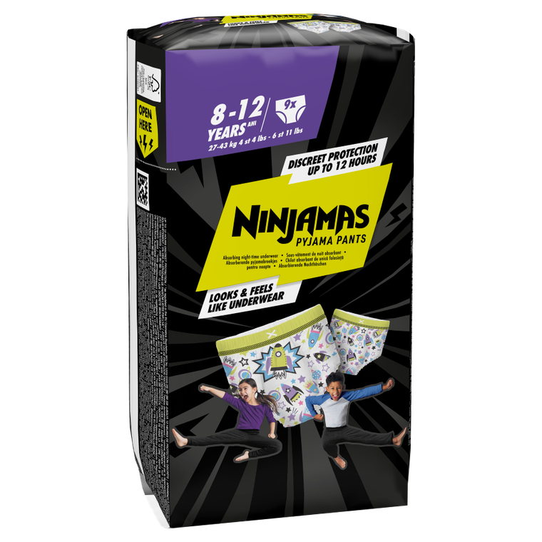 Pampers, Ninjamas, Statki Kosmiczne, chłonna bielizna na noc, rozmiar 8-12 lat, 27-43 kg, 9 szt.
