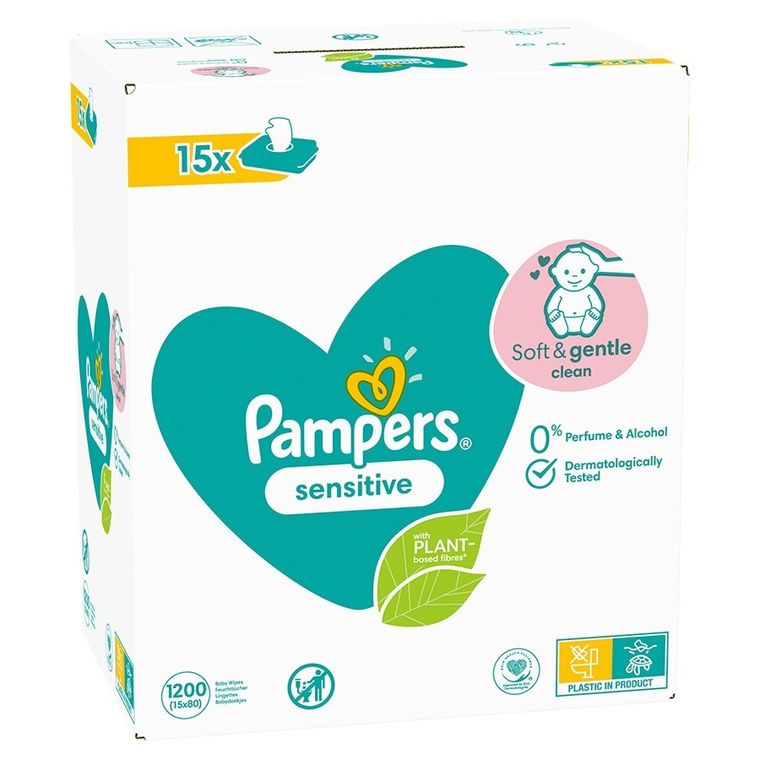 Pampers, Sensitive, chusteczki nawilżane, 15-80 szt.