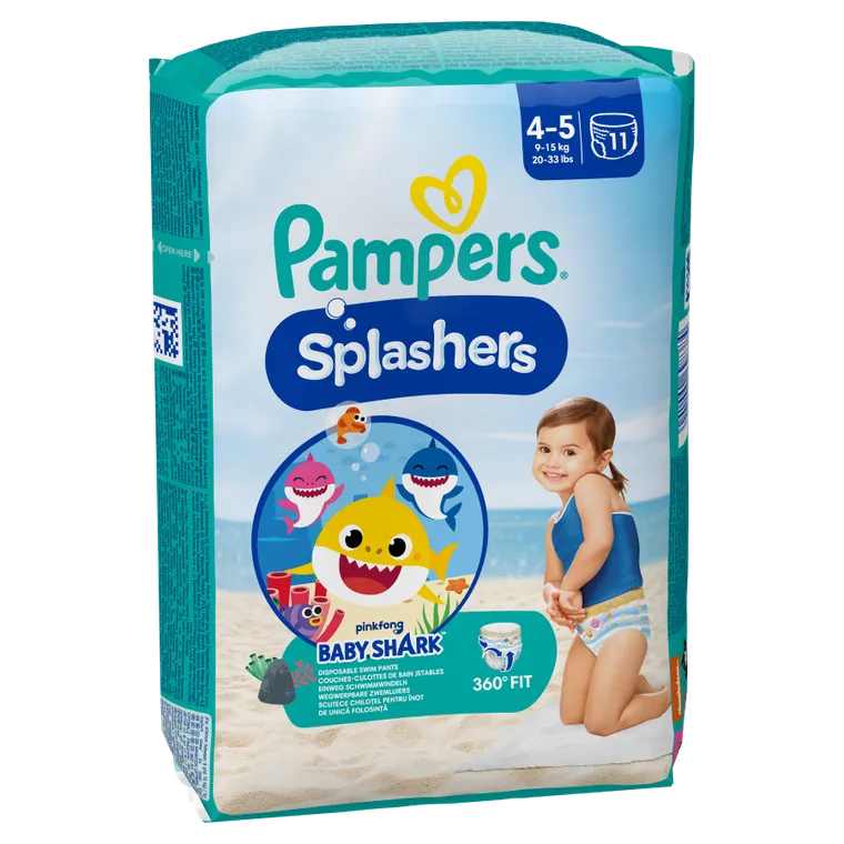 Pampers, Splashers, pieluchy jednorazowe do pływania, rozmiar 4-5, 9-15 kg, 11 szt.