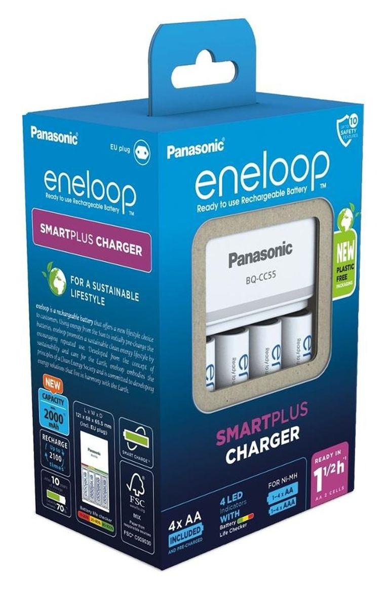 Panasonic, Eneloop, SmartPlus, ładowarka + akumulatory, 4xAA 2000mAh