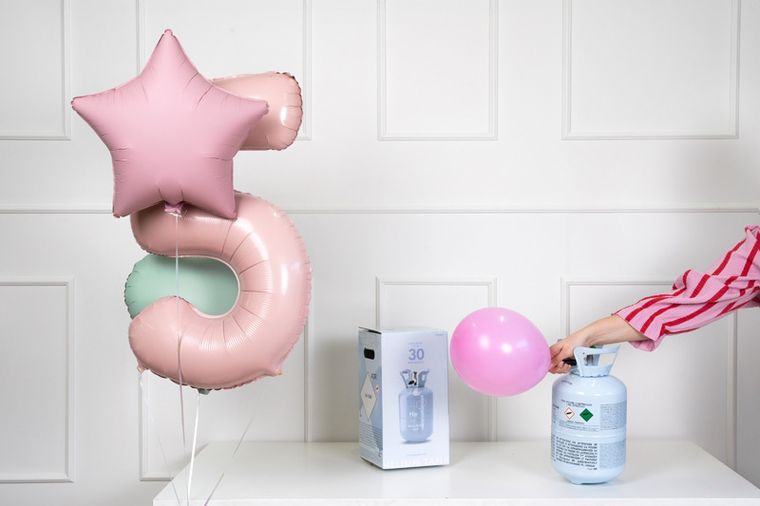 Party deco, butla z helem, błękitna, na 30 balonów