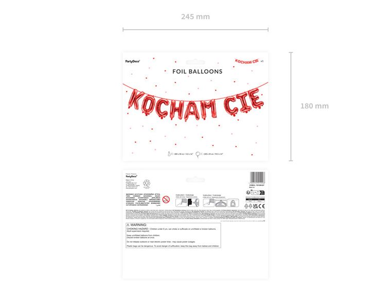 PartyDeco, balon foliowy Kocham Cię, 285-40 cm, czerwony, 1 szt.