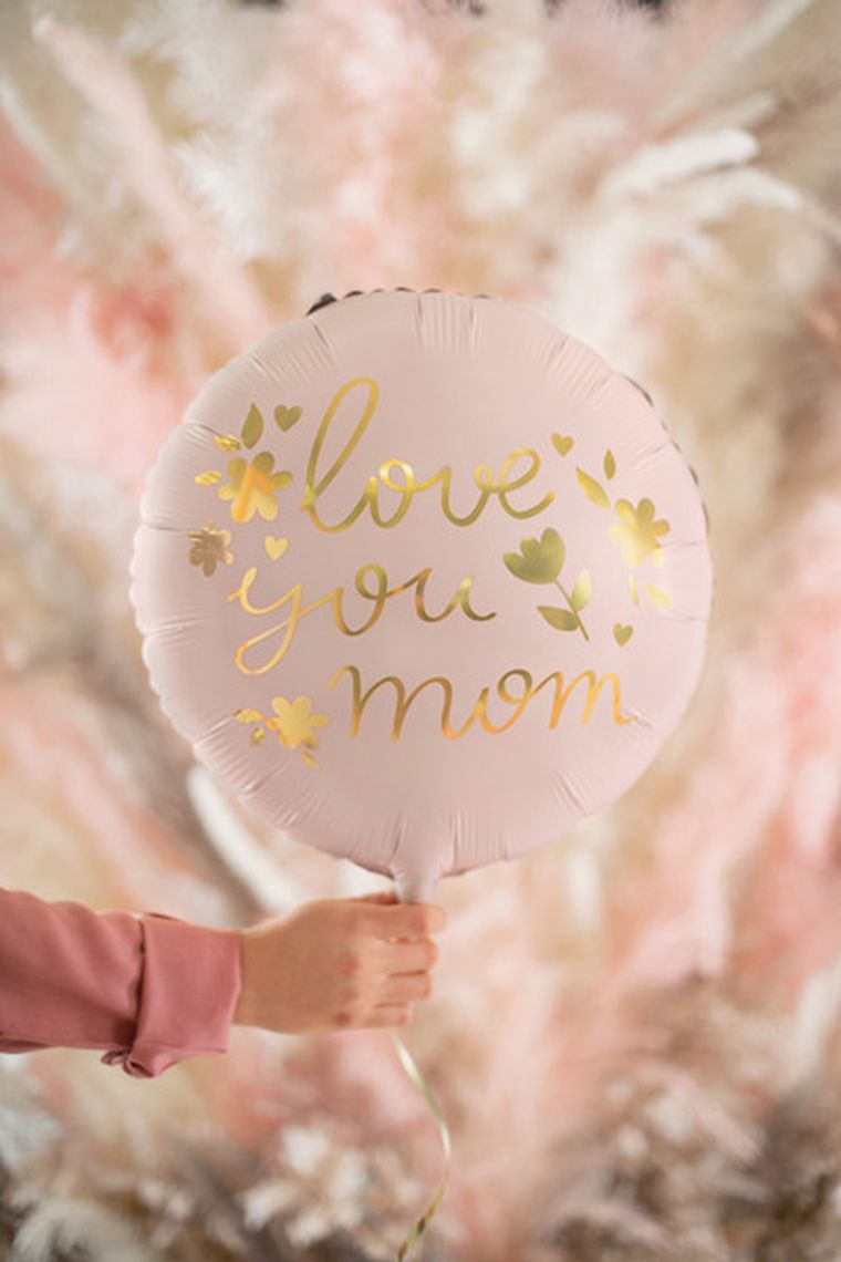 PartyDeco, balon foliowy "Love you mom", 45 cm, różowy, 1 szt.