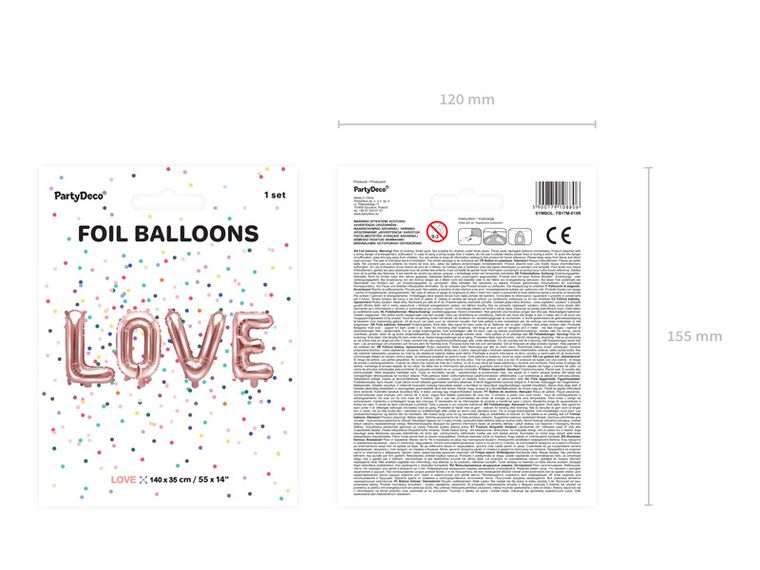 PartyDeco, balon foliowy, napis Love, 140-35 cm, różowe złoto