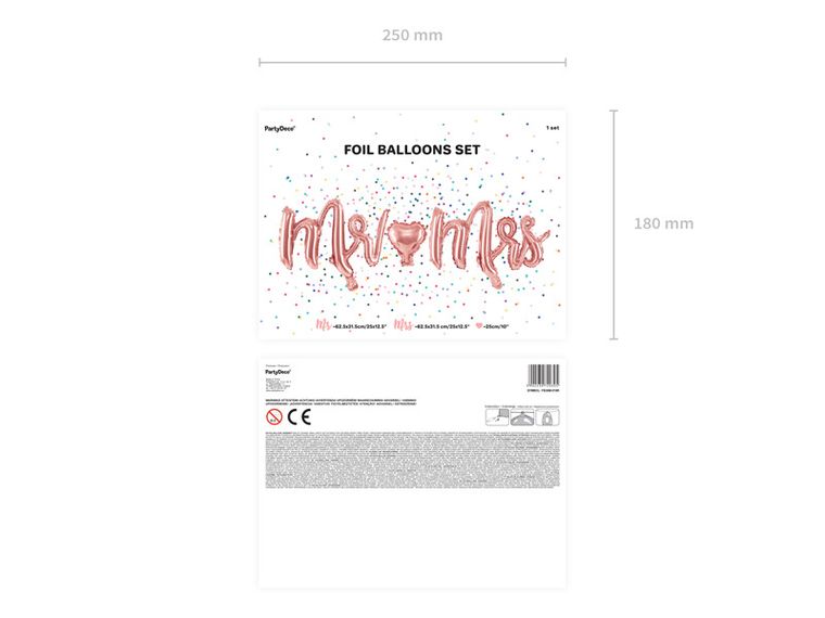 PartyDeco, balon foliowy, napis Mr&Mrs, 69-125 cm, różowy, 3 szt.