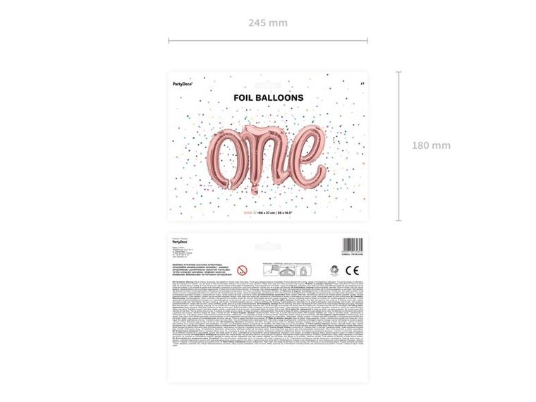 PartyDeco, balon foliowy, One, różowe złoto, 66-37 cm