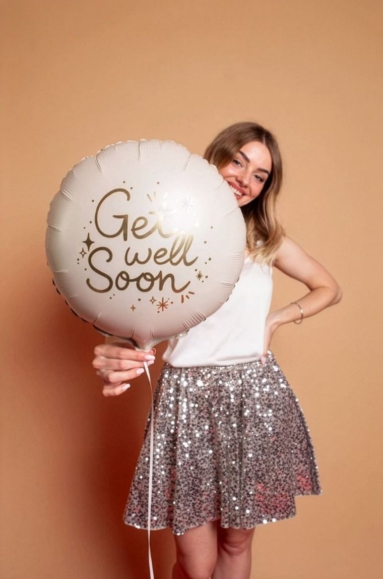 PartyDeco, balon foliowy, pastylka, Get well soon, 35-35 cm