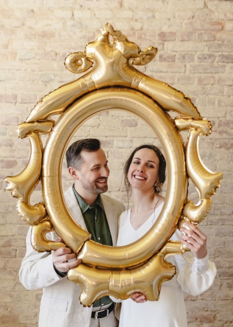 PartyDeco, balon foliowy, ramka, złota, 78-95 cm