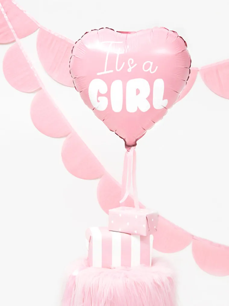 PartyDeco, balon foliowy, serce-It's a Girl, 45 cm, różowy