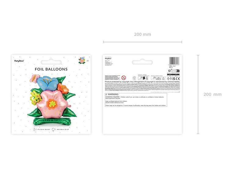 PartyDeco, balon foliowy, stojący, kwiaty, 100-116 cm, 1 szt.