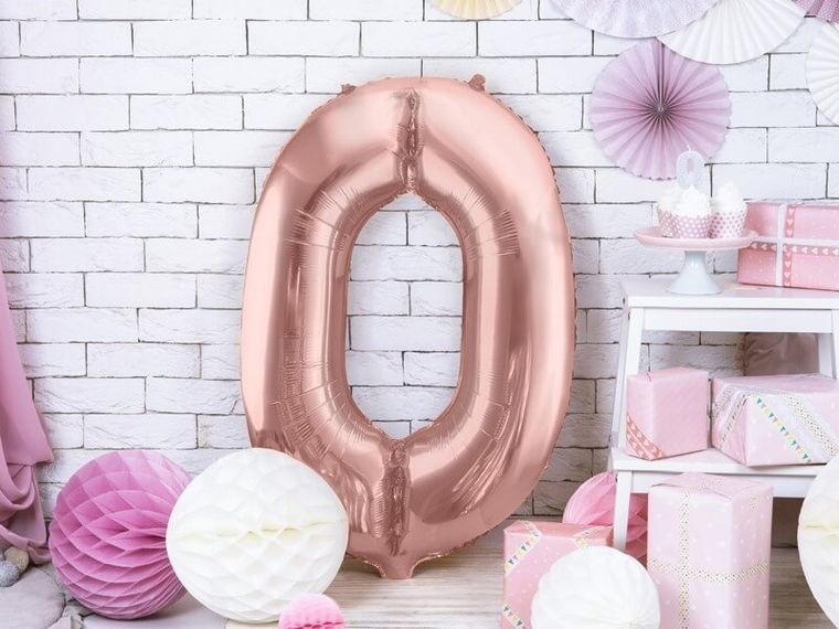 PartyDeco, balon foliowy, w kształcie cyfry 0,86 cm, różowe złoto