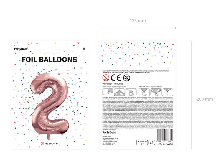 PartyDeco, balon foliowy, w kształcie cyfry 2,86 cm, różowe złoto